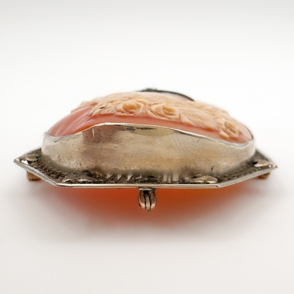 Antique Hand Carved Shell Cameo Habillé Brooch/Pendant 14k/10k Filigree Diamond - Picture 11 of 13